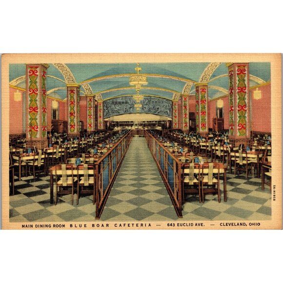 Blue Boar Cafeteria Main Dining Room Cleveland Ohio Linen Unposted PC335 - Picture 1 of 2
